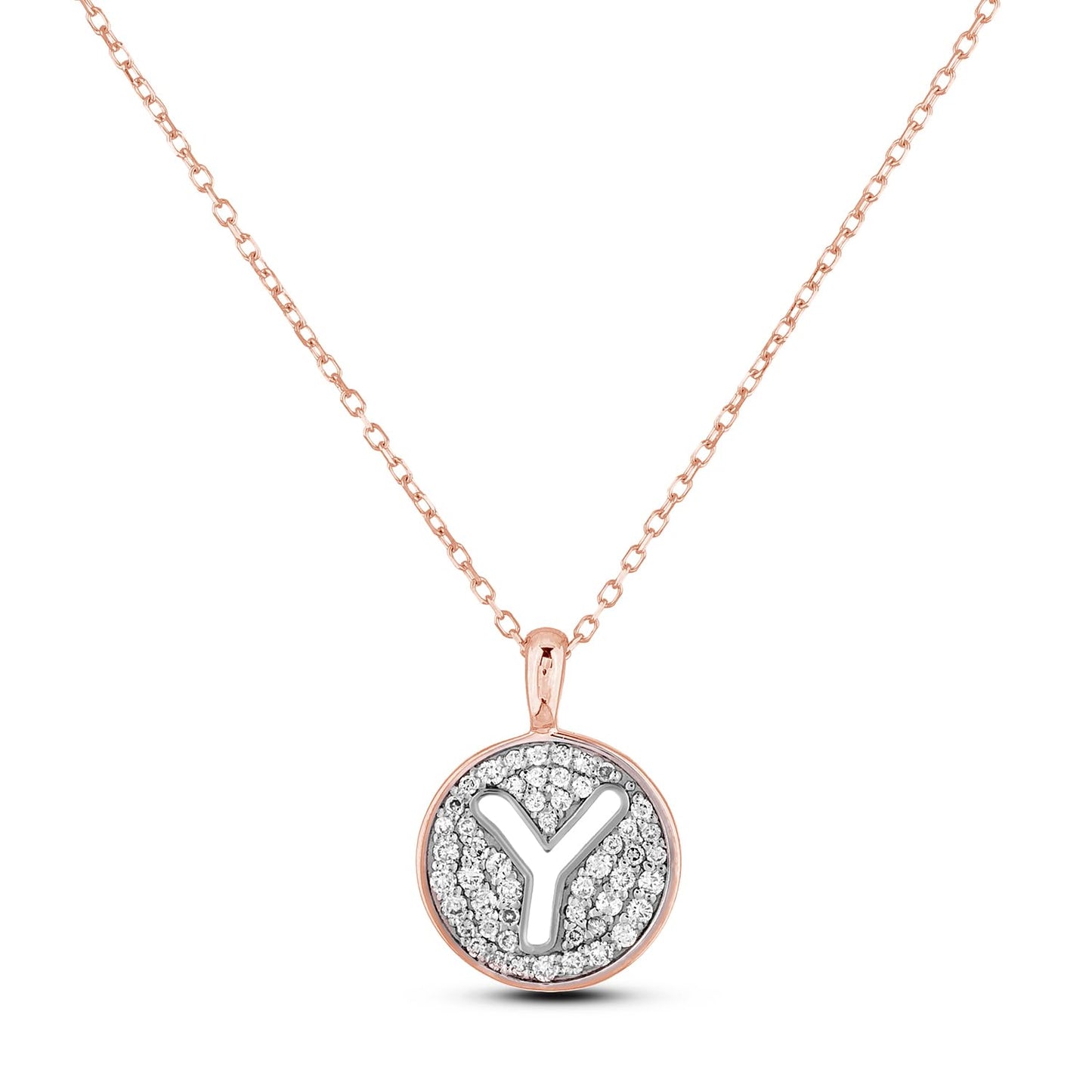 10K Gold 0.18 Cttw Pavé Canadian Diamond Alphabet Initial Pendant and Chain in Rose, White, and Yellow Gold - Choice of Alphabets
