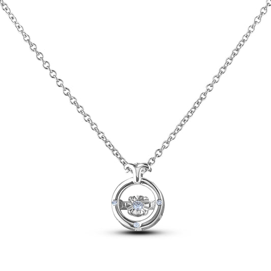 Sterling silver Canadian diamond pendant necklace featuring an Aries zodiac horoscope design, displayed on a matching silver chain.
