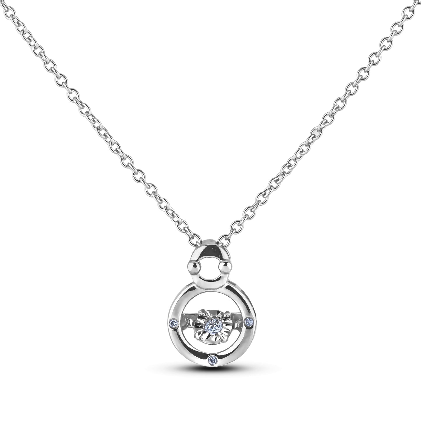 Sterling silver Canadian diamond pendant necklace featuring a Cancer zodiac horoscope design, displayed on a matching silver chain.
