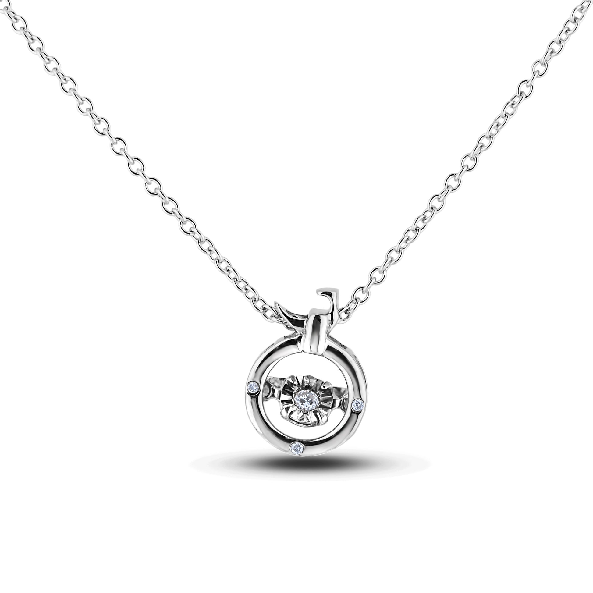 Sterling silver Canadian diamond pendant necklace featuring a Capricorn zodiac horoscope design, displayed on a matching silver chain.
