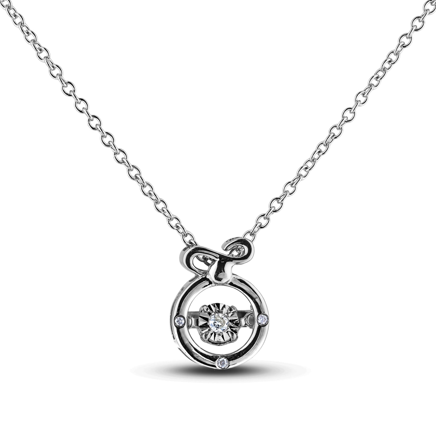 Sterling silver Canadian diamond pendant necklace featuring a Leo zodiac horoscope design, displayed on a matching silver chain.
