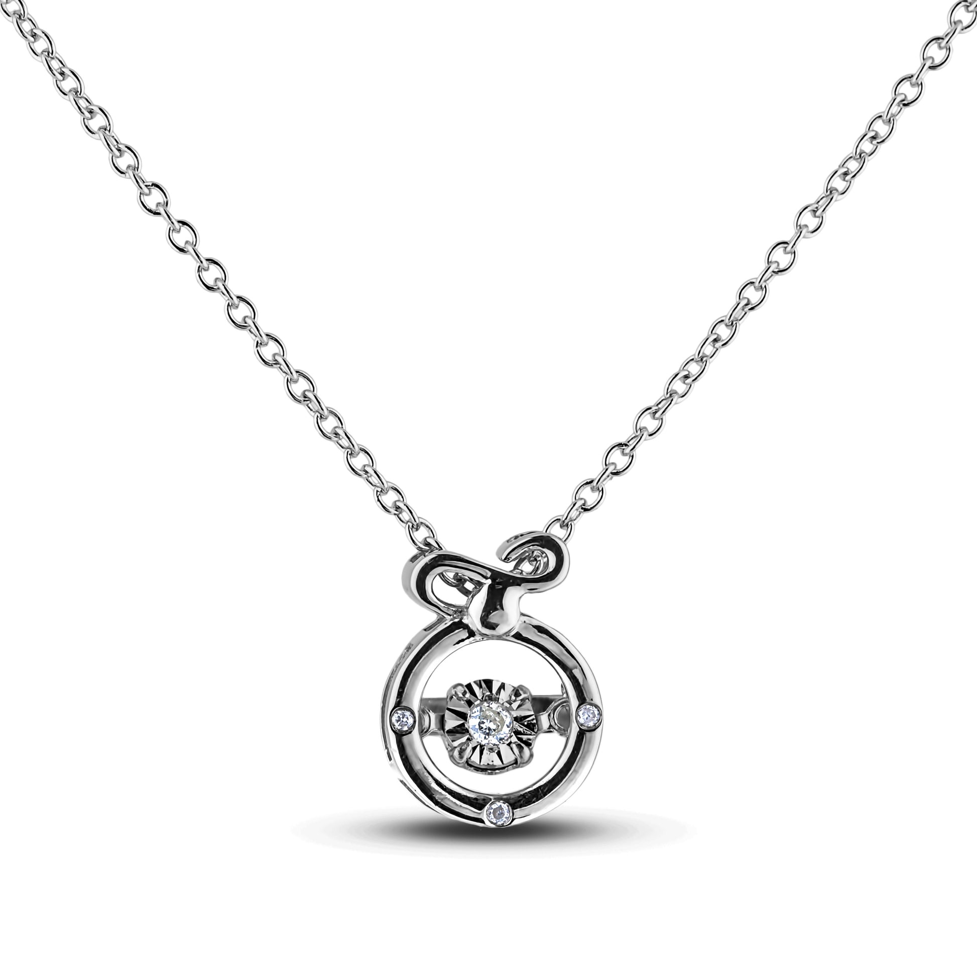 Sterling silver Canadian diamond pendant necklace featuring a Leo zodiac horoscope design, displayed on a matching silver chain.
