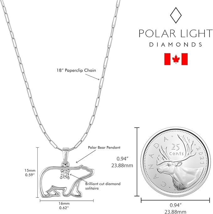 Natural Canadian Diamond Polar Bear Pendant and Paperclip Chain
