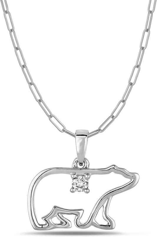 Natural Canadian Diamond Polar Bear Pendant and Paperclip Chain