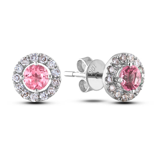 Pink Tourmaline Diamond October Birthstone Stud Earrings with Detachable Jackets