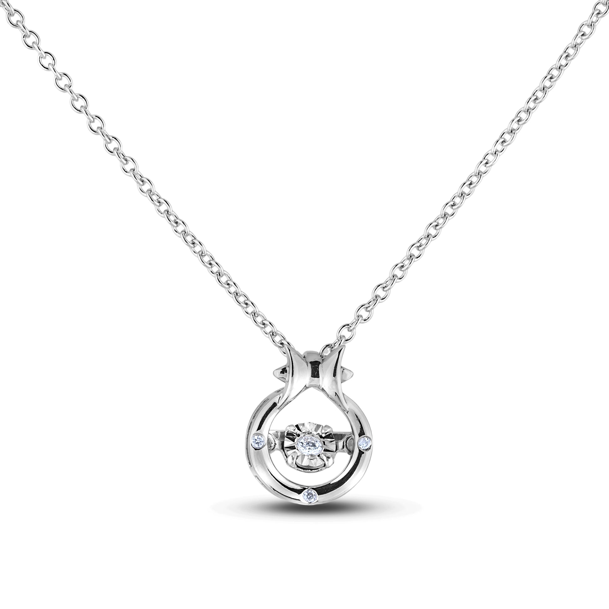 Sterling silver Canadian diamond pendant necklace featuring a Pisces zodiac horoscope design, displayed on a matching silver chain.
