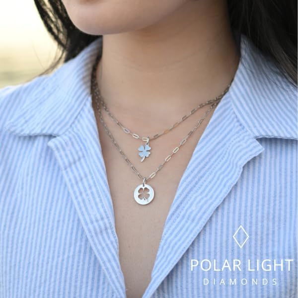 925 Sterling Silver 0.02 Ct Natural Canadian Diamond Lucky Four Leaf Clover Pendant & Paperclip Chain