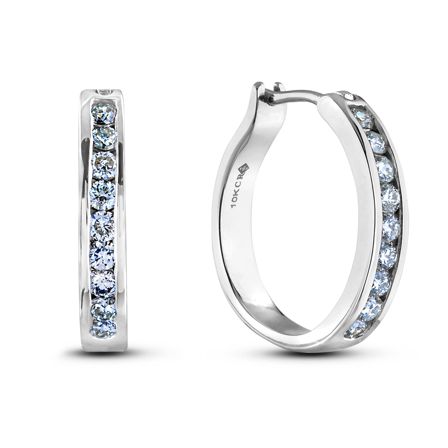 10K Gold 0.22Cttw Canadian Diamonds Channel-Set Huggie Hoop Earrings