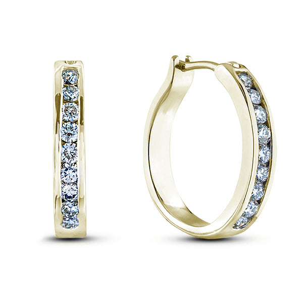 10K Gold 0.22Cttw Canadian Diamonds Channel-Set Huggie Hoop Earrings