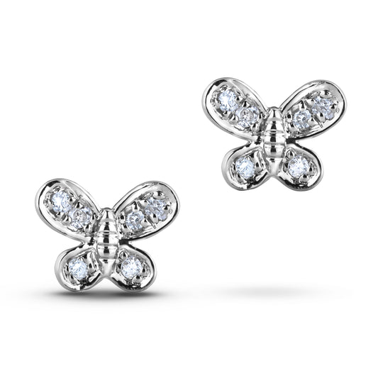 925 Sterling Silver 0.09 Cttw Natural Canadian Diamond Butterfly Stud Earrings