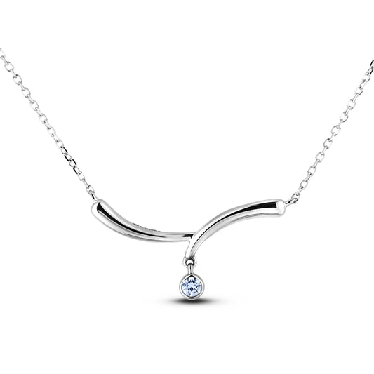 Sterling silver drop wave necklace pendant featuring a round brilliant cut, canadian diamond solitaire.