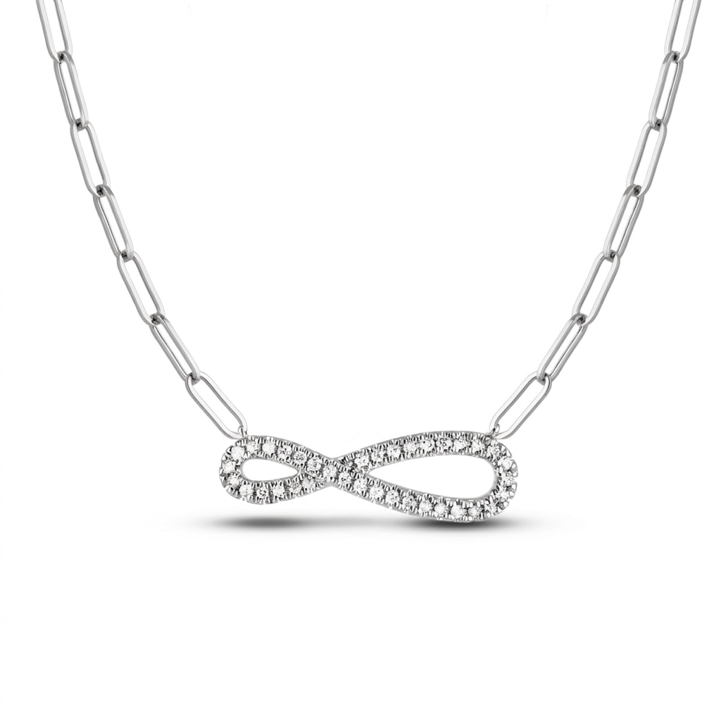 Sterling Silver 0.11 Cttw Canadian Diamond Infinity Paperclip Necklace (I Color, I1-I2 Clarity)