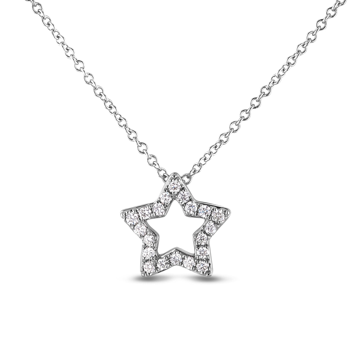 Sterling Silver 0.14 Cttw Canadian Diamond Open Star Pendant and Chain Necklace - 16"-18" (I Color, I1-I2 Clarity)