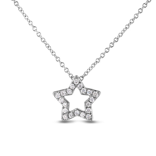 Sterling Silver 0.14 Cttw Canadian Diamond Open Star Pendant and Chain Necklace - 16"-18" (I Color, I1-I2 Clarity)