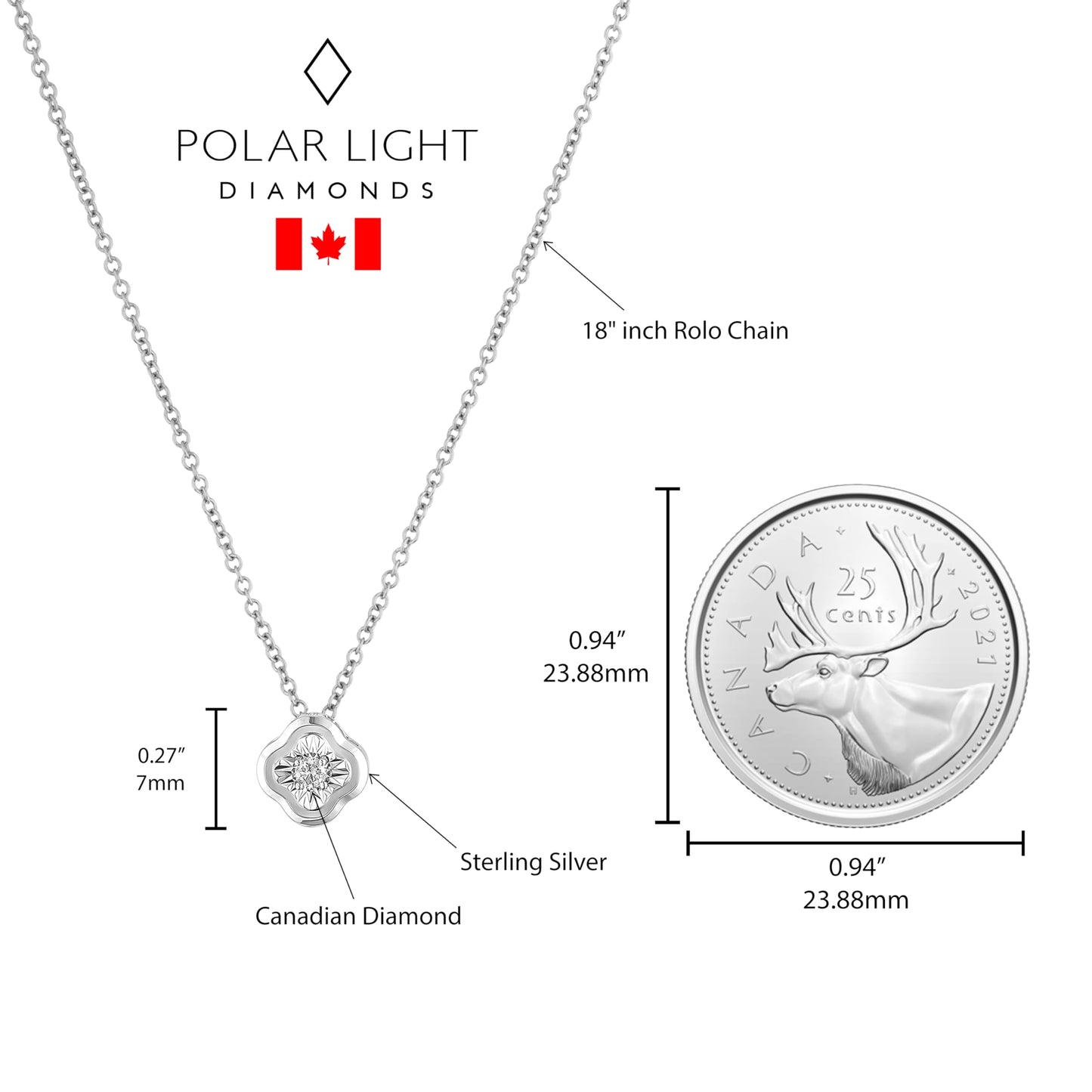 925 Sterling Silver 0.04 Ct Natural Canadian Diamond Floral Motif Pendant and Chain
