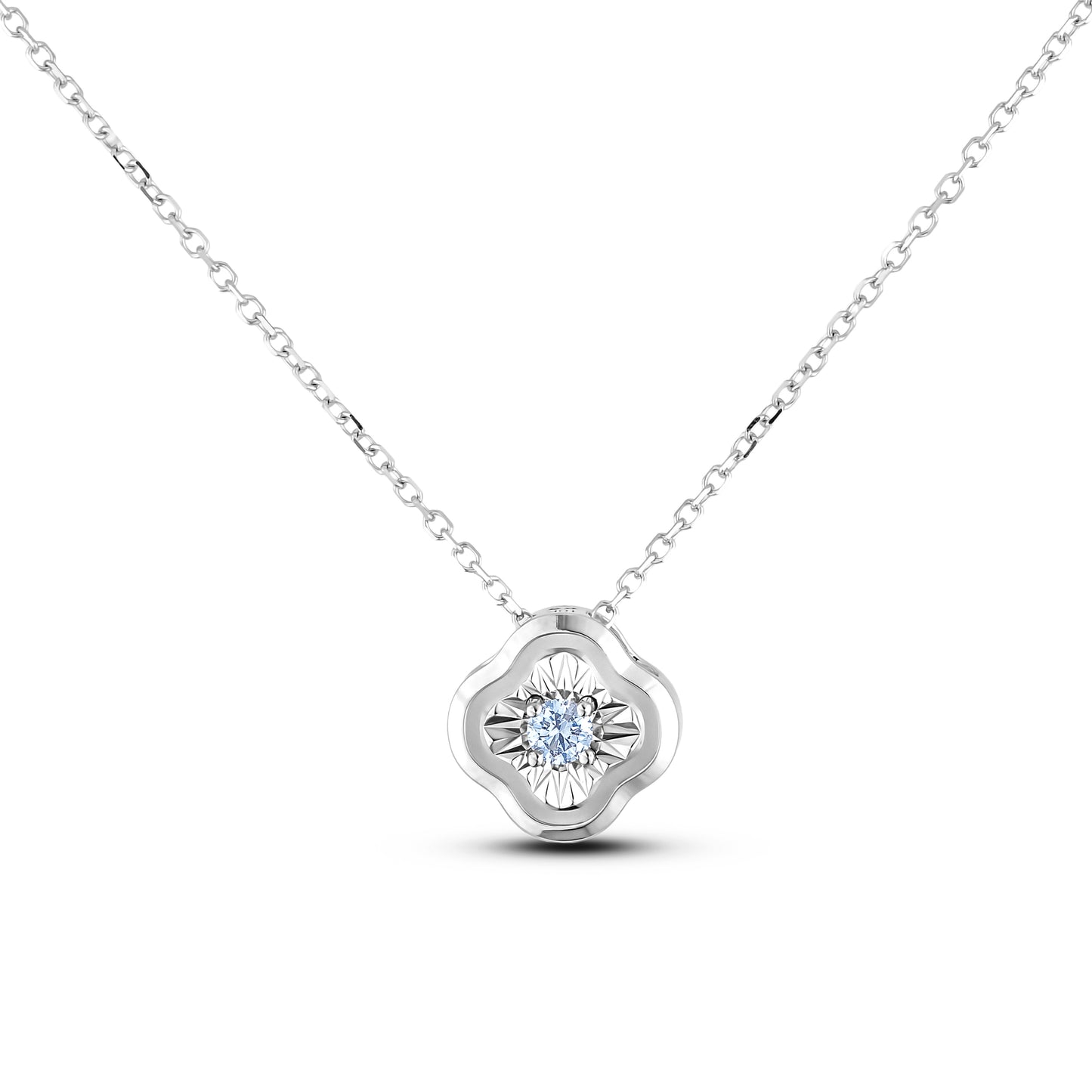 925 Sterling Silver 0.04 Ct Natural Canadian Diamond Floral Motif Pendant and Chain