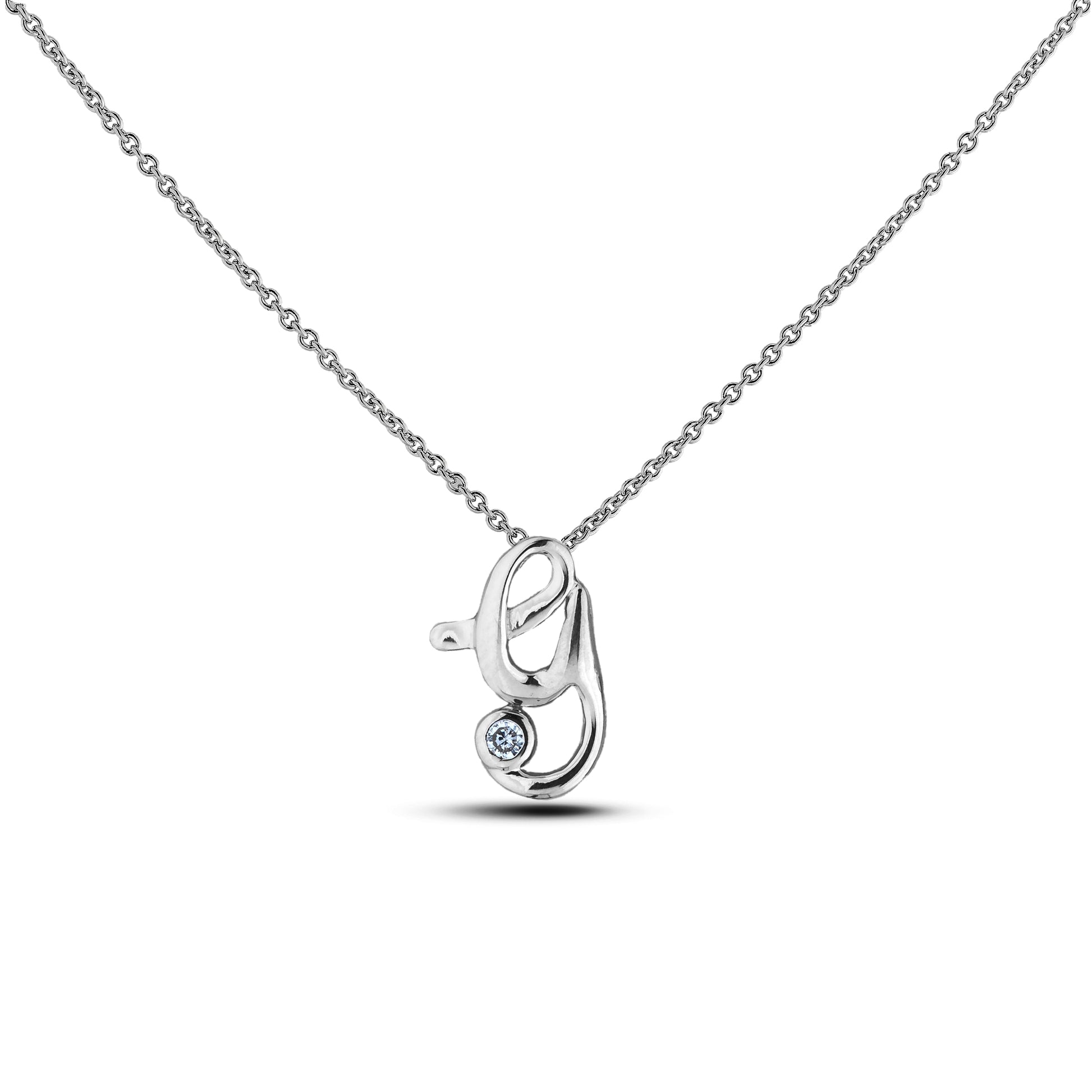 Sterling silver Canadian diamond pendant necklace featuring a script alphabet letter Y design, displayed on a matching silver rolo chain.

