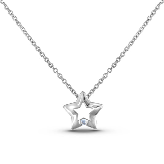  Sterling silver star pendant featuring a round brilliant cut, canadian diamond. 