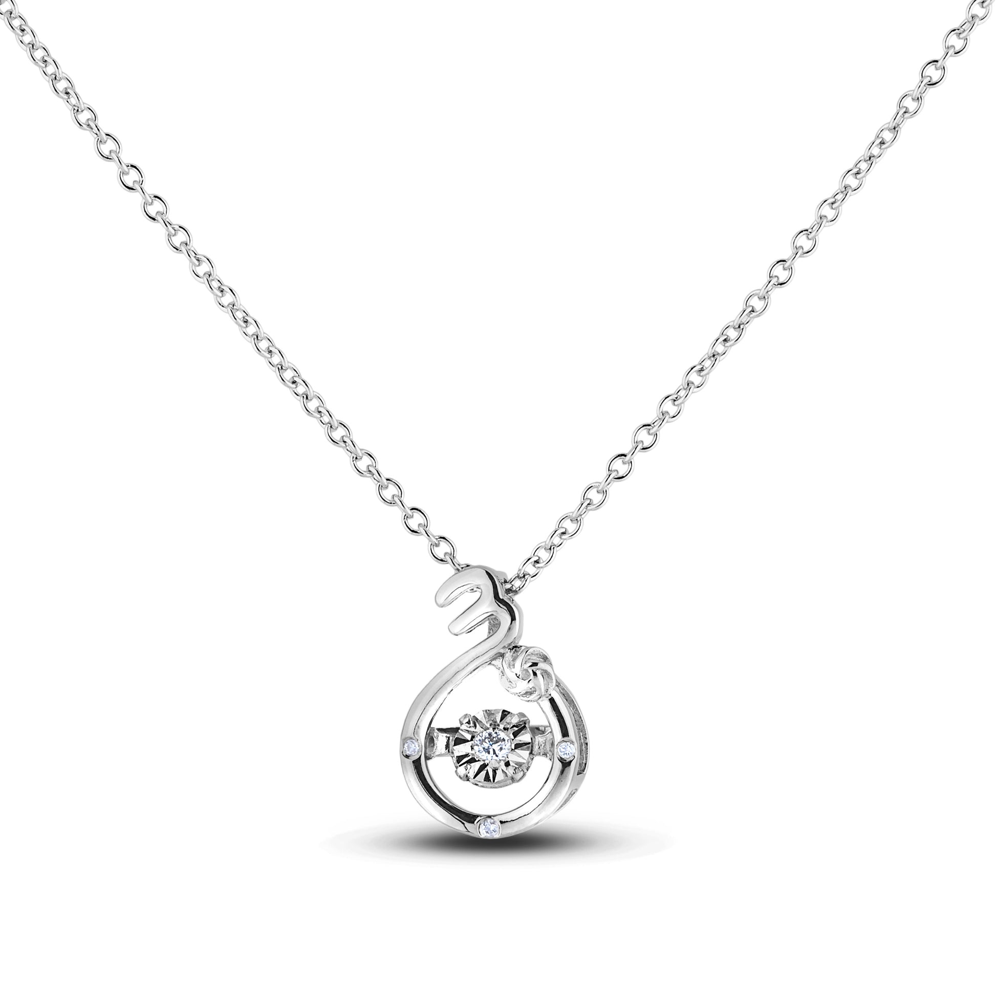 Sterling silver Canadian diamond pendant necklace featuring a Scorpio zodiac horoscope design, displayed on a matching silver chain.
