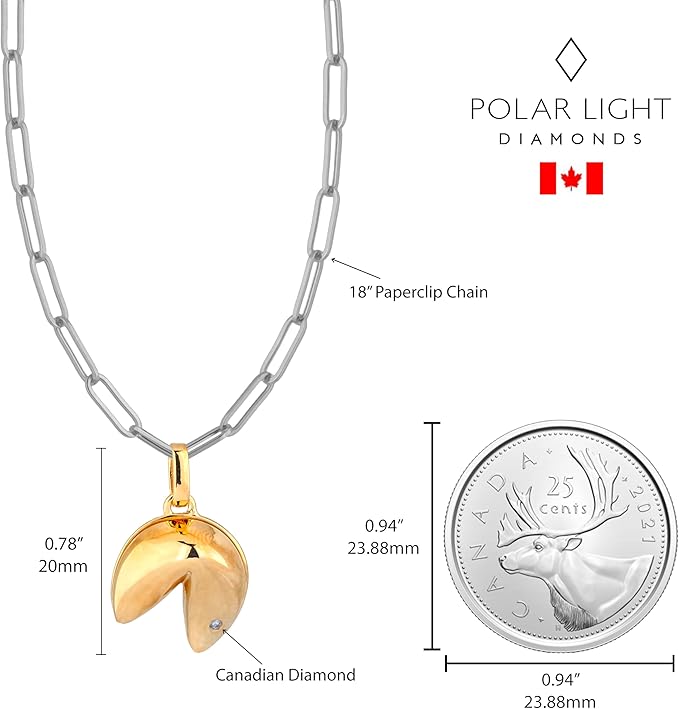 Sterling Silver Canadian Diamond Fortune Cookie Pendant & Paperclip Chain Necklace