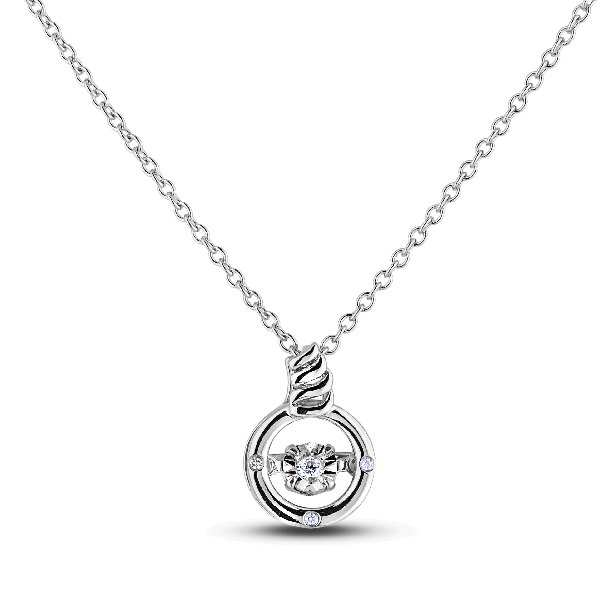 Sterling silver Canadian diamond pendant necklace featuring a Virgo zodiac horoscope design, displayed on a matching silver chain.
