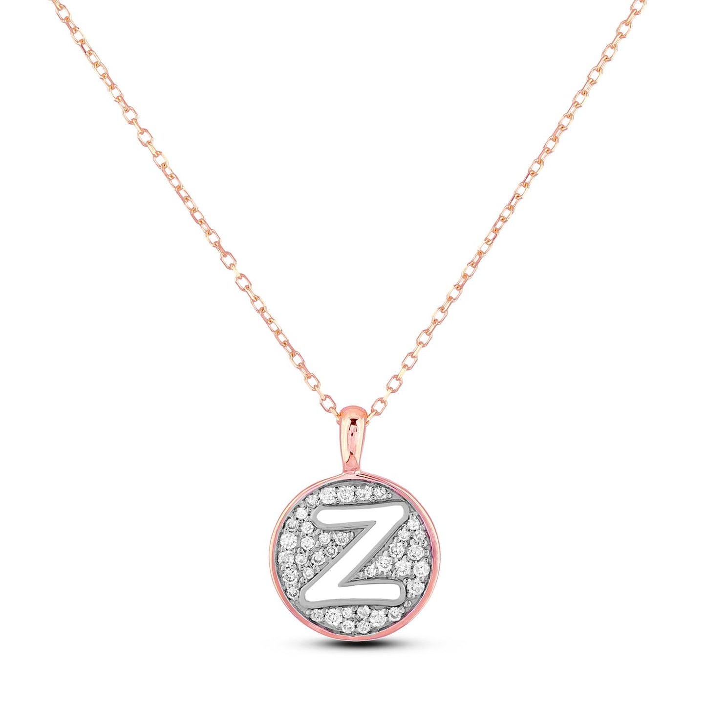 10K Gold 0.18 Cttw Pavé Canadian Diamond Alphabet Initial Pendant and Chain in Rose, White, and Yellow Gold - Choice of Alphabets