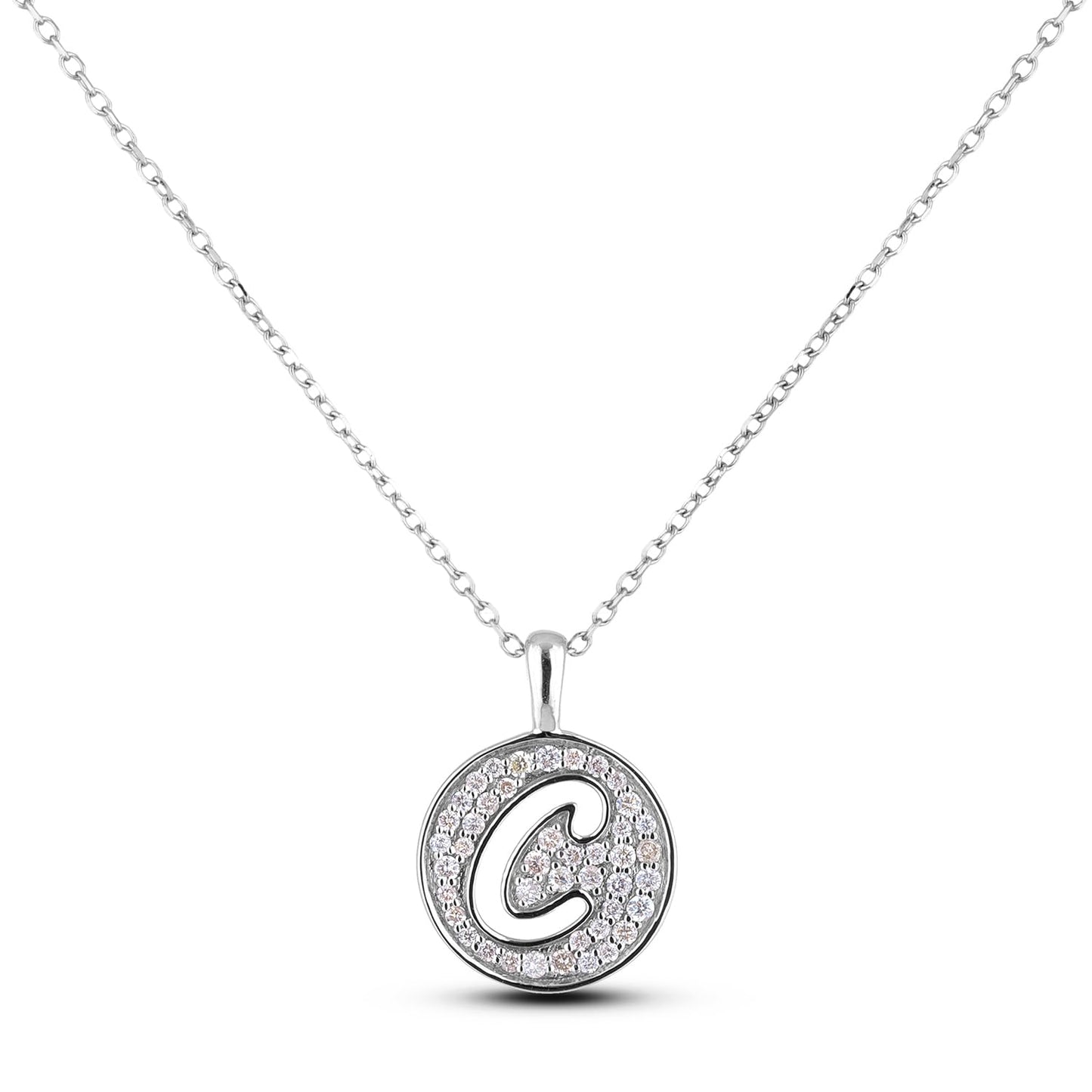 10K Gold 0.18 Cttw Pavé Canadian Diamond Alphabet Initial Pendant and Chain in Rose, White, and Yellow Gold - Choice of Alphabets