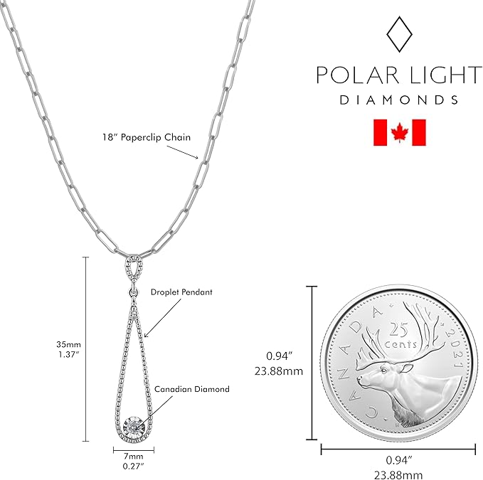 925 Sterling Silver 0.06 Ct Natural Canadian Diamond Droplet Pendant & Paperclip Chain