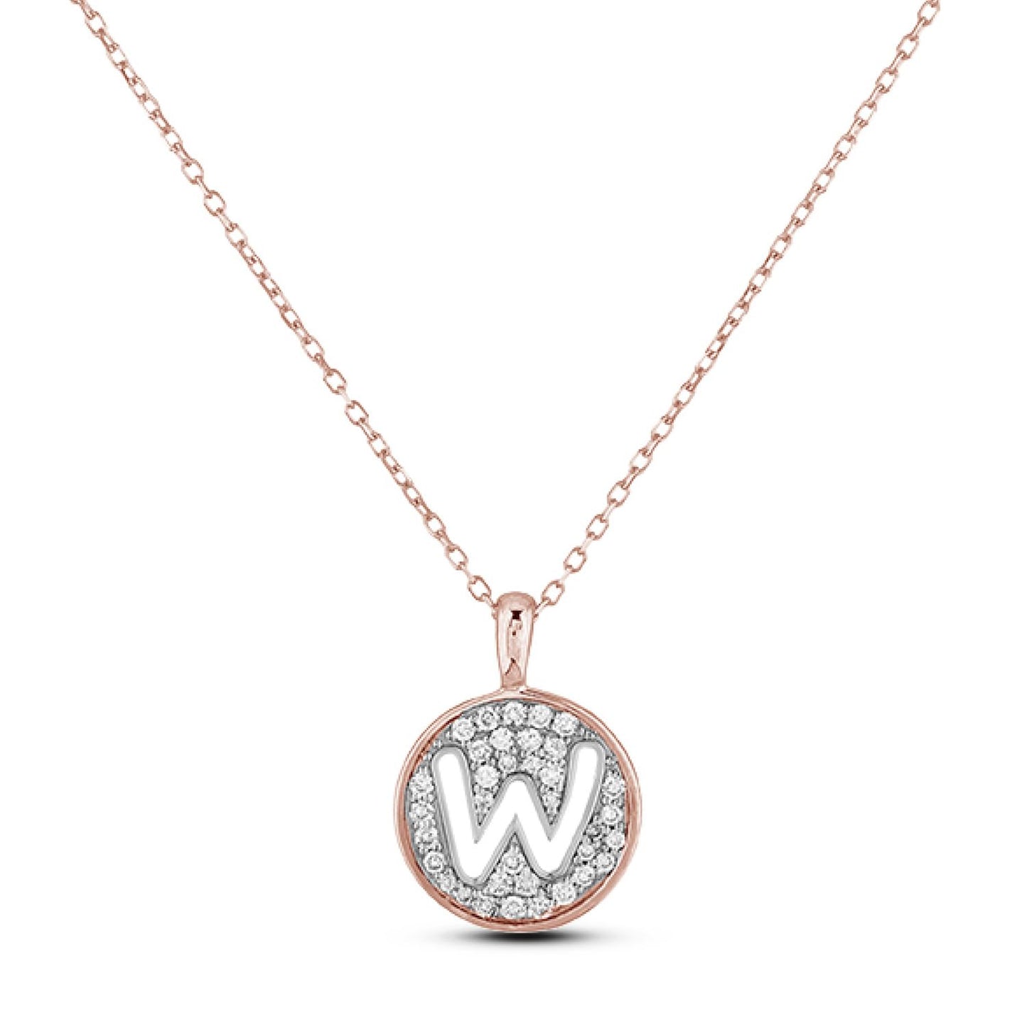 10K Gold 0.18 Cttw Pavé Canadian Diamond Alphabet Initial Pendant and Chain in Rose, White, and Yellow Gold - Choice of Alphabets