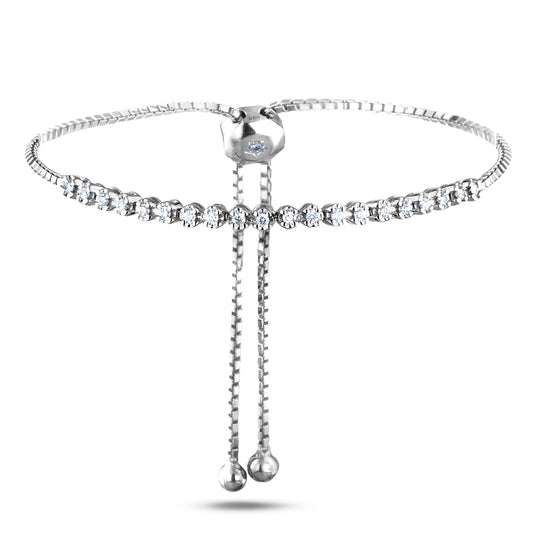 Silver half tennis diamond bolo bracelet with star detail on a white background