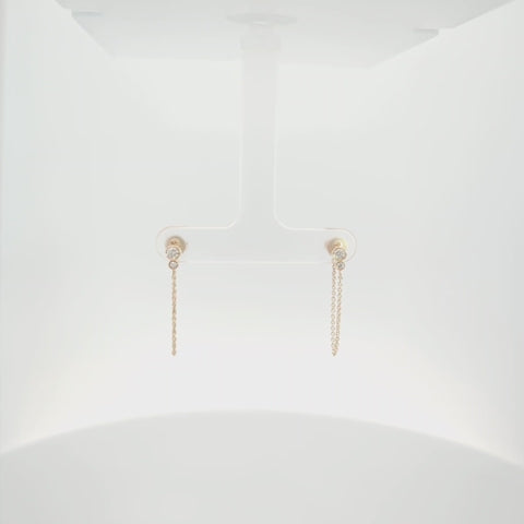 Rotating video of stud chain earrings with Canadian diamonds, 10k yellow gold