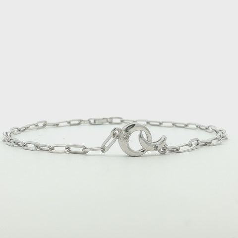 925 Sterling Silver 0.02 Ctw Natural Canadian Diamond Accent Moon and Stars Paperclip Bracelet rotating video
