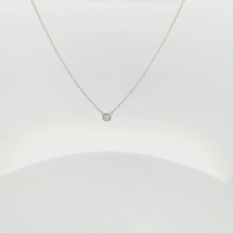925 sterling silver cushion shaped bezel set Canadian diamond necklace rotating, showcasing sparkle and design.