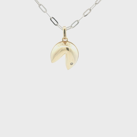 Sterling Silver Canadian Diamond Fortune Cookie Pendant & Paperclip Chain Necklace rotating video