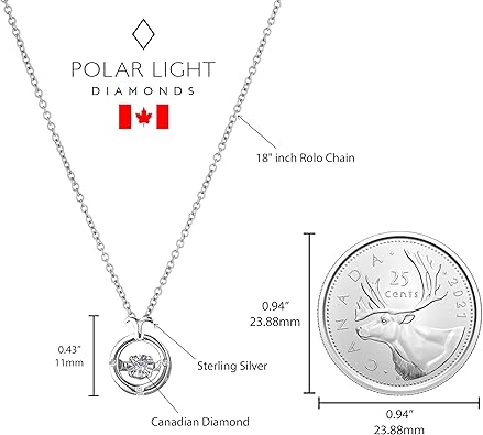 Displaying the width and length of the zodiac horoscope pendant and chain next to a Canadian quarter. Necklace is 16 to 18 inches and the height of the pendant is around 11 inches.
